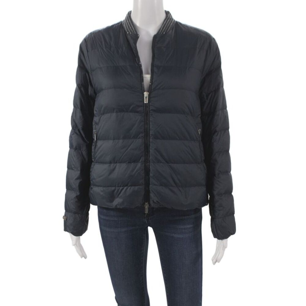 Peserico Womens Black Puffer Jacket Polyamide Zip Long Sleeve Size 40
